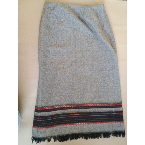 Size 12 Field Guide Wrap Wool blend Skirt Winter Embroidered Fringe Side Zipper - Picture 2 of 10